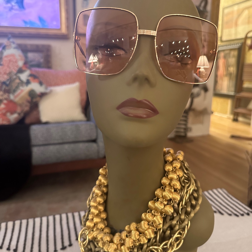 Gold And Pink Oversized Authentic Gucci Wire Rimmed Sunglasses
